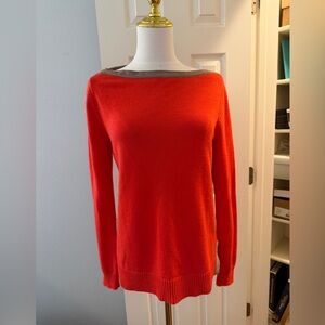 Ralph Lauren Orange Sweater with Tan Suede Trim